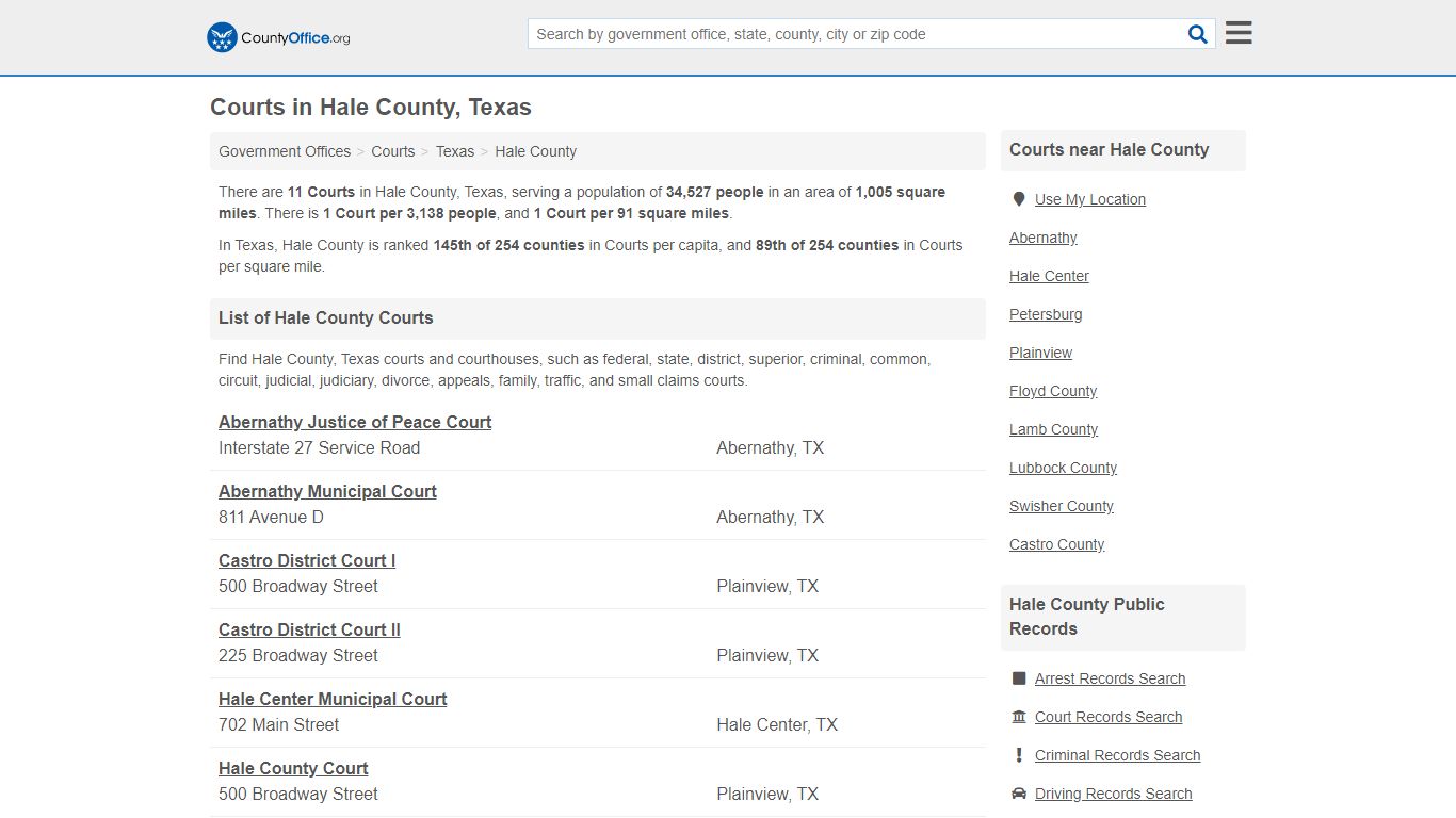 Courts - Hale County, TX (Court Records & Calendars)